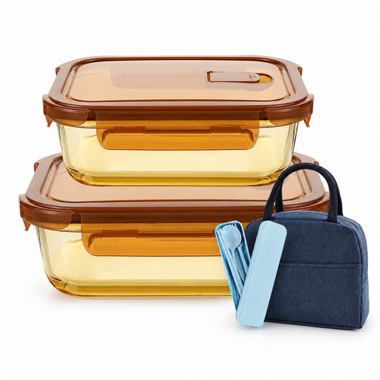 👜🍱 Food Storage | Glass & Plastic | Lunch Prep | Gift for Families | Amber Clear Design