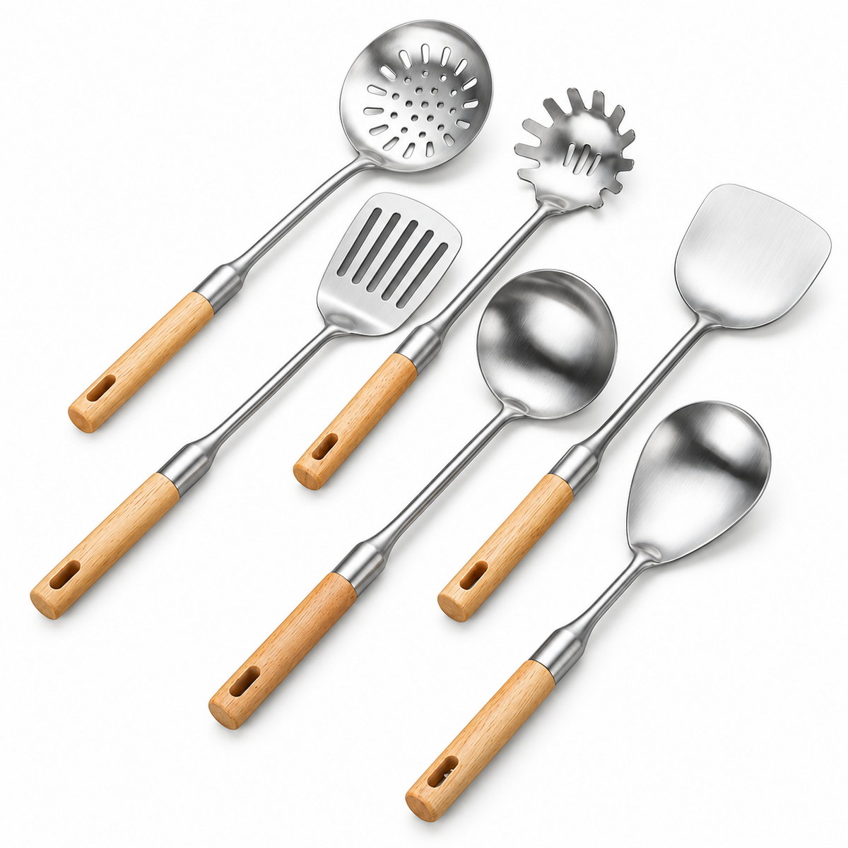 🥄 Cooking Utensils | Steel & Wood | Daily Kitchen | Gift for Cooks | Modern Finish
