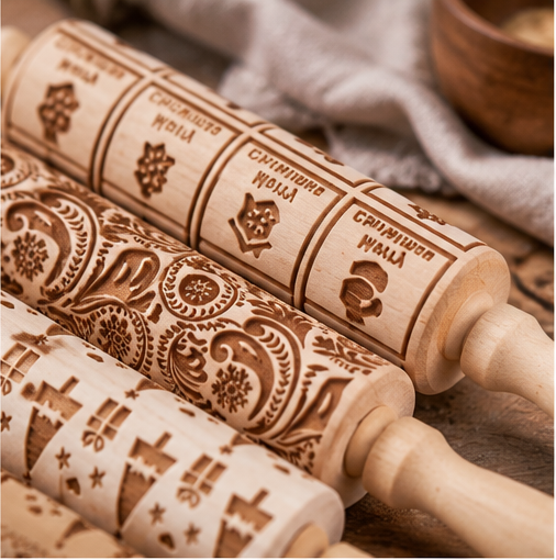 🥐 Baking Tools | Wood & Steel | Pastry Prep | Gift for Bakers | Embossed Patterns