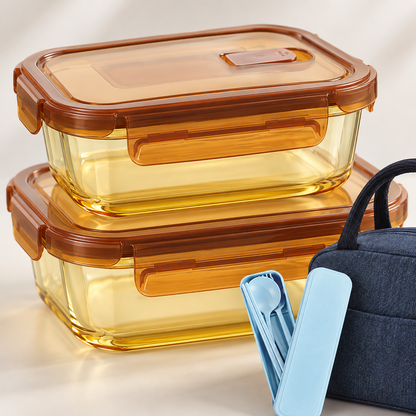 👜🍱 Food Storage | Glass & Plastic | Lunch Prep | Gift for Families | Amber Clear Design