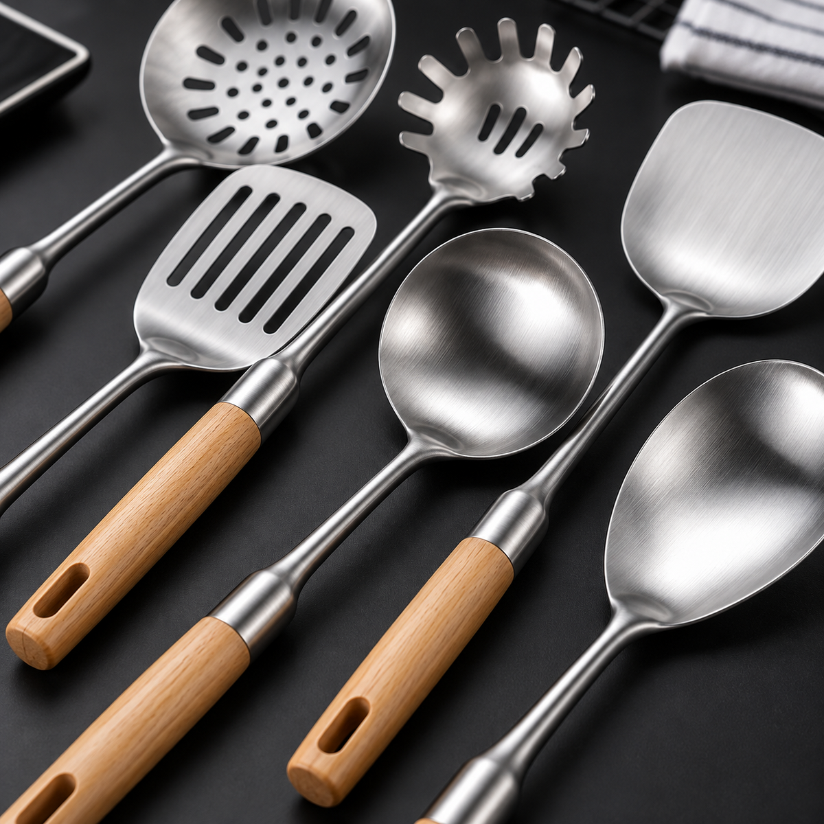 🥄 Cooking Utensils | Steel & Wood | Daily Kitchen | Gift for Cooks | Modern Finish