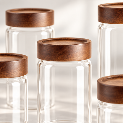 🫙 Food Storage | Glass & Wood | Pantry Organization | Gift for Homes | Clear Minimalism