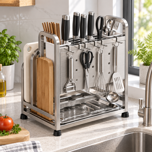 🔪 Knife Organizer | Stainless Steel | Kitchen Counter | Gift for Home Cooks | Sleek Storage