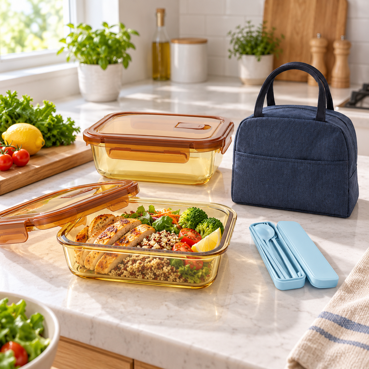 👜🍱 Food Storage | Glass & Plastic | Lunch Prep | Gift for Families | Amber Clear Design