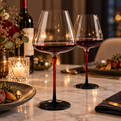 🍷 Wine Glass | Crystal-Style | Dinner Table | Gift for Hosts | Red Stem Charm
