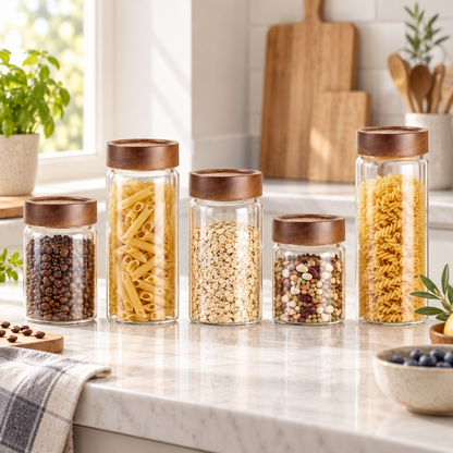 🫙 Food Storage | Glass & Wood | Pantry Organization | Gift for Homes | Clear Minimalism