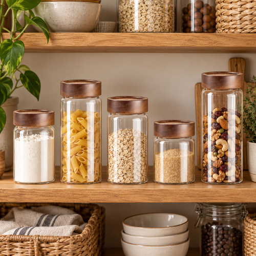🫙 Food Storage | Glass & Wood | Pantry Organization | Gift for Homes | Clear Minimalism