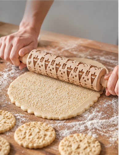 🥐 Baking Tools | Wood & Steel | Pastry Prep | Gift for Bakers | Embossed Patterns