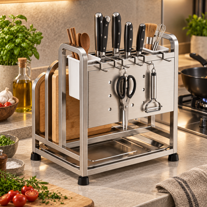 🔪 Knife Organizer | Stainless Steel | Kitchen Counter | Gift for Home Cooks | Sleek Storage