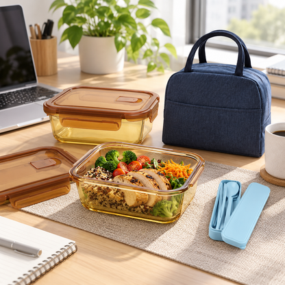 👜🍱 Food Storage | Glass & Plastic | Lunch Prep | Gift for Families | Amber Clear Design