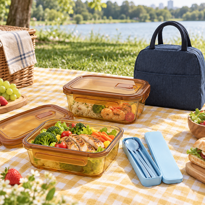👜🍱 Food Storage | Glass & Plastic | Lunch Prep | Gift for Families | Amber Clear Design