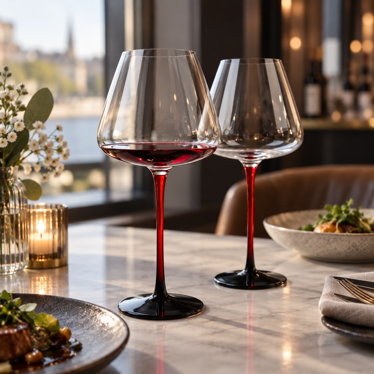 🍷 Wine Glass | Crystal-Style | Dinner Table | Gift for Hosts | Red Stem Charm