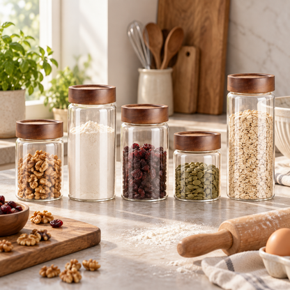🫙 Food Storage | Glass & Wood | Pantry Organization | Gift for Homes | Clear Minimalism
