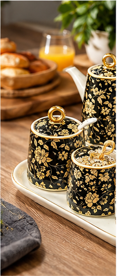 🌿 Spice Jars | Ceramic | Kitchen Counter | Gift for Hosts | Golden Floral Charm