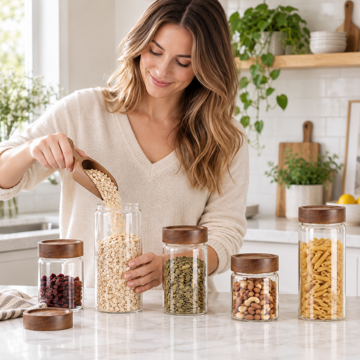 🫙 Food Storage | Glass & Wood | Pantry Organization | Gift for Homes | Clear Minimalism
