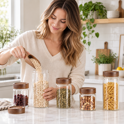 🫙 Food Storage | Glass & Wood | Pantry Organization | Gift for Homes | Clear Minimalism
