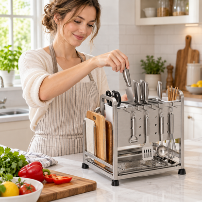 🔪 Knife Organizer | Stainless Steel | Kitchen Counter | Gift for Home Cooks | Sleek Storage
