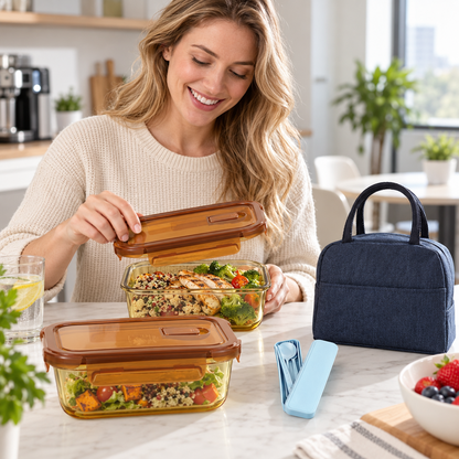 👜🍱 Food Storage | Glass & Plastic | Lunch Prep | Gift for Families | Amber Clear Design